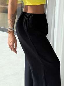Manon Tanti Tie Front Linen Feel Beach Trouser Vacation Summer Elegant, Spring - Black - View 4