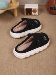 1 par de zapatillas de casa para niños y niñas con suela suave, de peluche gruesa y de unicolor de moda