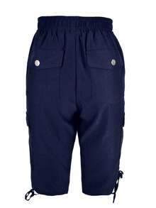Jisfaneya 女款純色休閒短版長褲 抽繩腰頭附口袋 夏季款 - 藏蓝色 - 查看 5