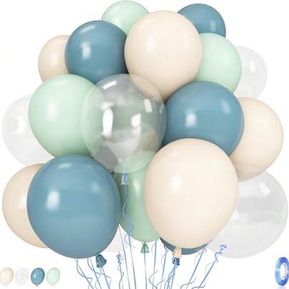 35pcs Seabed Balloons, Dusty Blue And Green Balloons, Light Green Sand White Latex Balloons, Suitable For Wedding, Outdoor Party, Ladies And Boys' Seabed And Ocean Themed Party And Birthday Party Decorations