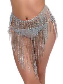 1 件性感多层流苏水钻腰链，夸张女士沙滩派对比基尼首饰配饰