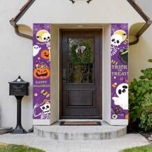 1pc Cartoon Halloween Couplet, Cartoon Ghost Pumpkin Pattern Couplet, Suitable For Halloween Party, Festival Party, Home Decoration, Best For Halloween Decoration