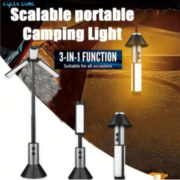 1 pieza Luz multiusos para camping, Linterna ajustable 270°, Lámpara de camping, Luz de ambiente, Colgante portátil para exteriores, Iluminación inteligente de varios modos, Brazo telescópico de 51,8 cm, Adecuado para exteriores, hogar, iluminación nocturna