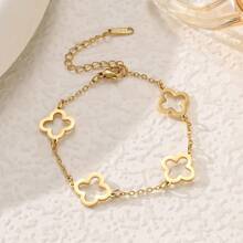 4pcs/Set Fashionable Stainless Steel Hollow Clover Necklace, Earrings, Bracelet Set, Multi-Function Personalized Accessories