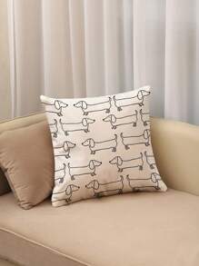 1 pieza/2 piezas Funda de almohada decorativa con estampado lindo de perro salchicha de una sola cara, sin relleno, para decoración del hogar, regalo para amigos