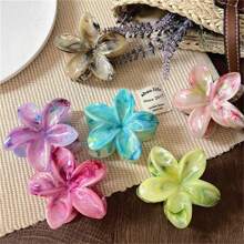 3pcs Colorful Tie-Dye Lily & Hydrangea Design Simple Elegant Claw Hair Clips, Versatile Beach Style For Women Hair Accessories Elegant Hair Claw Women Claw Clips