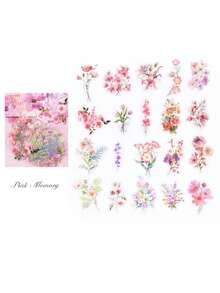1包20张浪漫植物贴纸。PET材质。白色墨水贴纸包，浪漫花店清新ins风，女生笔记本DIY装饰材料，风景贴纸，学校用品，返校季