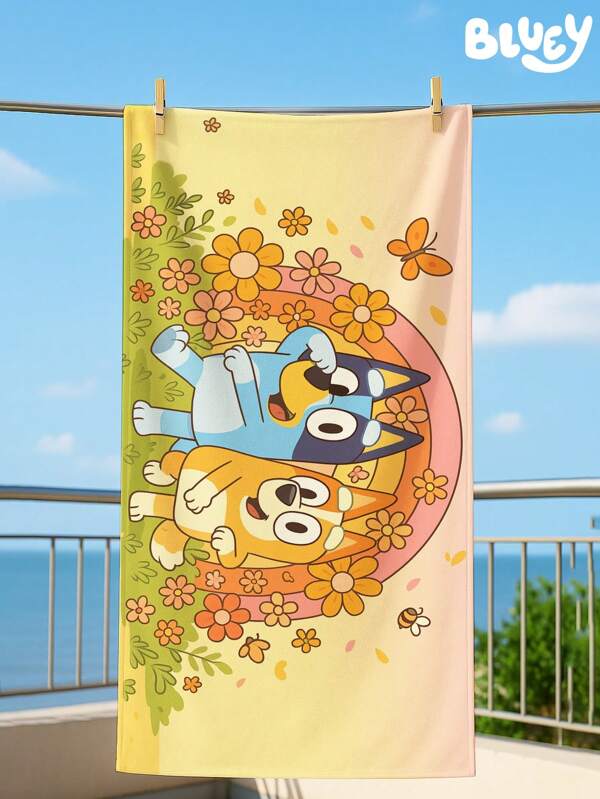 Bluey ‌Bluey Cartoon Print Oversized Beach Towel‌ - Quick Dry Soft Microfiber Lightweight Sandproof Foldable For Swimming, Yoga, Gym, Beach, Travel Activities