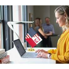 TLL  Poland USA Friendship Desk Flag With Golden Base12 Inch Tall Small Polish Indoor Banner Tiny Printing Decor For Office Home TableTLL