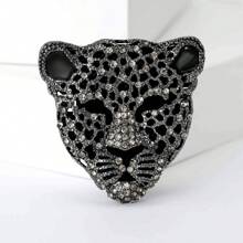 1 Peça Broche de Cabeça de Leopardo com Pedras de Strass na Cor Prata Metálica, Broche Animal Pequeno Elegante e Chique para Mulheres, Sexy e Elegante
