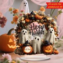 1 Piece Happy Halloween Ghost Pumpkin Wreath Style Ornaments 2D Acrylic Table Centerpiece Courtyard Garden, Bedroom Living Room Window Artwork Ornaments Suitable For Halloween Party Gathering Banquet Surprise Gift Decorations - Multicolor - View 4