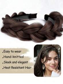 1 件防滑蓬松鱼骨合成假发头带、洗脸辫子头带、鱼骨辫子假发头带、新娘和日常佩戴的发饰、蝴蝶结配饰、女士发带头带、发饰、发箍 - 彩色 - 查看 9