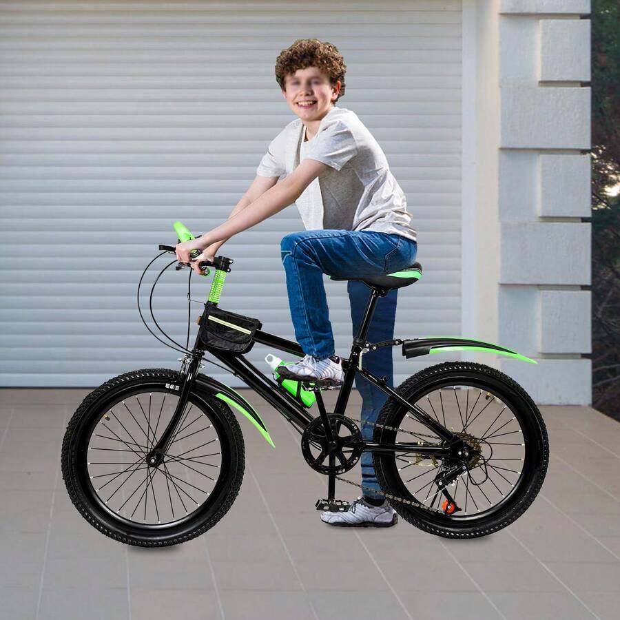 20 - Inch Green Mountain Bike, For Children 4.26 To 4.9 Feet Tall To Ride On Various Roads, Such As Rugged Roads, Suitable For Mountain Biking Enthusiasts - 黑綠色 - 查看 1