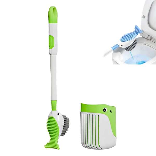 Juego de cepillo de baño montado en la pared, kit de limpieza de inodoro sin esquinas con base, herramienta de limpieza de baño