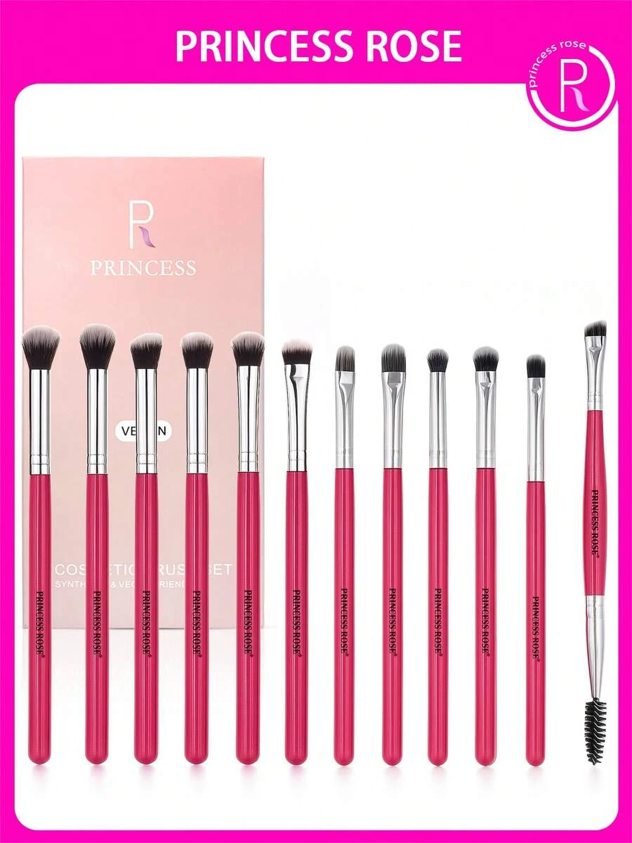 Princess Rose 12件套化妆刷套装 – 包括晕染刷、唇刷、遮瑕刷、大号眼影刷、中号眼影刷、细节眼影刷、眉刷、眉梳、小号眼影刷，采用柔软纤维制成，亲肤易用。化妆刷套装，晕染刷，唇刷，化妆刷套装，化妆刷套装，化妆刷套装，全套化妆刷，化妆刷套装，全套化妆套装，化妆刷套装，化妆刷套装，化妆礼盒套装