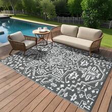 Traditional Home Decor Outdoor Plastic Area Rugs Waterproof Stain Resistant Reversible Camping Throw Carpet Easy To Clean Non Slip  UV Resistant Floor Mat For Camping Porch Deck Picnic Backyard Patio RV Camping Beach - Grey - View 2