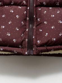 Áo khoác ấm áp in hoa đỏ đậm cho bé trai và bé gái, áo khoác có mũ trùm đầu lót nhung, áo khoác ngoài parka chần bông họa tiết hoạt hình mùa thu/đông - Màu Đỏ Sâu - Xem 8