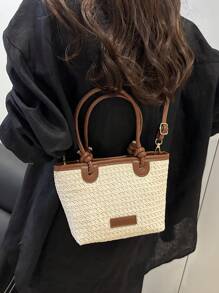 2024 New Women's Woven Shoulder Crossbody Bag, Large Capacity Beach Vacation Bag, Handheld Commuter Female Bag