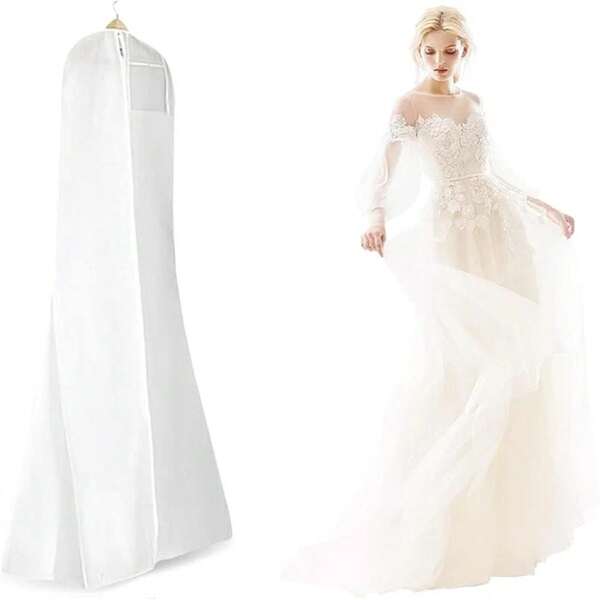 2pcs White Wedding Dust Cover, 1.8-Meter Wedding Cover, Ball Dress, Clothing Storage, Breathable Zipper Bag