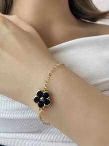 1pc White Clover Rhinestone Decor Elegant Women Bracelet