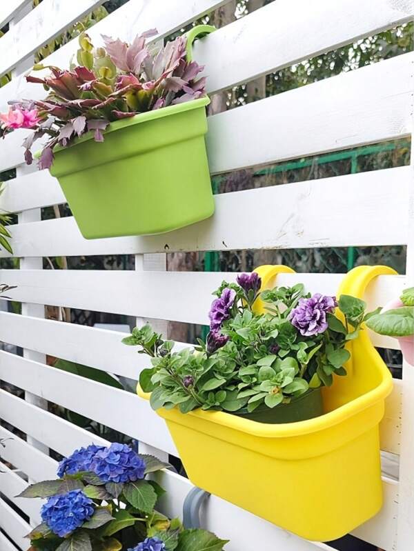 4pcs Large Plastic Hanging Flower Pots, Garden Fence Planters, Balcony Hanging Baskets, Multifunctional Flower Containers For Yard And Gardening Decor, Add Color To Your Yard
