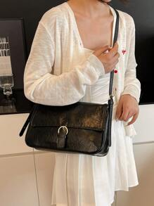 Bolso hobo con solapa con decoración de hebilla para adolescentes, niñas, mujeres, estudiantes universitarios, novatos y trabajadores de cuello blanco, perfecto para la oficina, el trabajo, los negocios, el mejor bolso de trabajo para mujeres