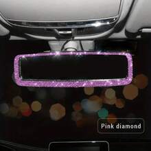 Espejo retrovisor plano ovalado para automóvil, accesorio de espejo retrovisor interior anti-niebla y anti-reflejo con decoración de diamantes, se ajusta a la mayoría de los vehículos