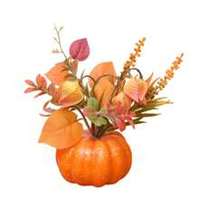 Halloween Artificial Pumpkin Decoration With Leaves Plants Party Table Centerpieces Decor - Orange - View 6