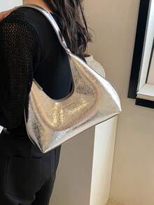 2024 复古简约法式腋下新月包，时尚优雅百搭单肩斜挎法棍包女士手提包 - 銀色 - 查看 7