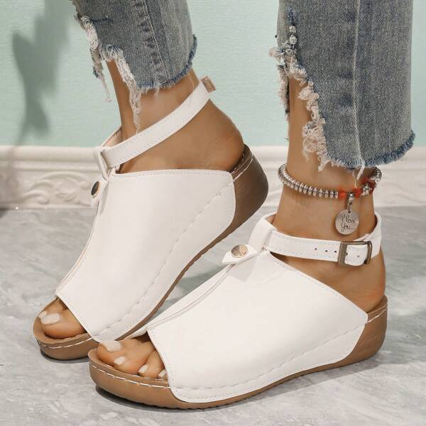 Sandalias de plataforma con punta abierta, suela gruesa y costuras, para mujer y estudiante. Pueden quitarse y ajustarse libremente los cordones de las sandalias anchas para damas con hormas gruesas.