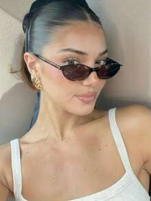 Tropiscape 1副新款复古椭圆形小框时尚眼镜，女士时尚高端休闲街头摄影眼镜，圣诞节必备秋冬女装商务休闲礼物沙滩配饰，时尚眼镜墨镜沙滩秋季圣诞节冬季圣诞礼物 - 豹紋框茶片 - 查看 5