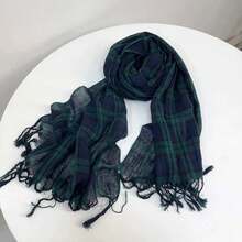 Spring Summer Japanese Style Men's Women's Versatile Cotton Linen Scarf Classic Stripe Long Double Purpose Neck Protection Scarf - Black - View 7