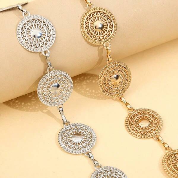 Chaîne de taille réglable élégante et vintage faite main en argent pour femmes, ceinture de taille en alliage de zinc de couleur unie avec motif géométrique à pois, texturée en métal rond de style bohème, convient pour le mariage, le quotidien, les fêtes, les sorties, le printemps/été/automne/hiver, l'école