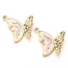 2 piezas/Paquete Colgante de acero inoxidable con strass y perla, 21X21.5mm Colgante para collar/pulsera para hacer joyas DIY, accesorios hechos a mano de lujo y versátiles con diseño de mariposa