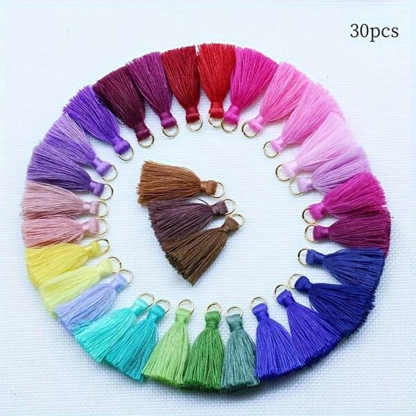 30/50/100 Pcs/Pack Assorted Colorful Tassel Decorations, 3.5cm Metal Ring, Ideal For Gift Boxes, Party Favors, Home Decor, Jewelry Making, Crafts, DIY And Decorative Accessories