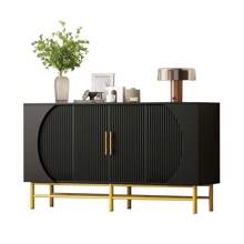 Sairedel Credenza moderna a quattro ante con strisce verticali e ripiani regolabili, unica e funzionale, ideale per soggiorno e sala da pranzo (nero)
