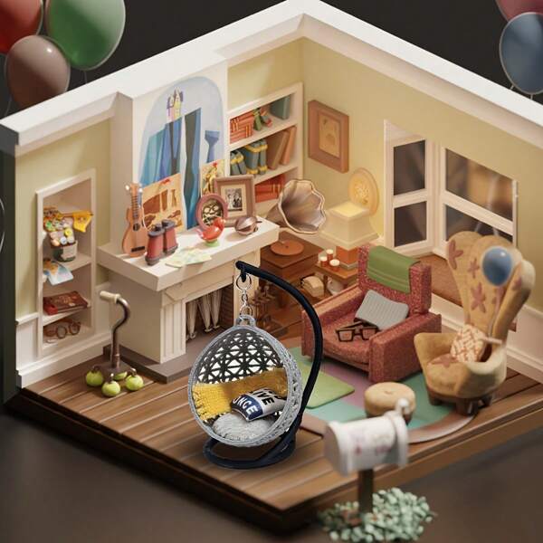 1 Pc Mini Hanging Chair, Suitable For Dollhouse & Fairy Garden - Artist Home Decor Accessory, Plastic Swing Model With Elegant Geometric Pattern, Perfect For Miniature Scene And Unique Decoration, 1:12 Scale DIY Dollhouse Supplies, ABS Resin Furniture, No Motorized Feather Design, Applicable For New Year, Valentine's Day And Various Celebrations