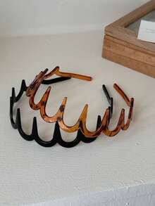 Women Zig Zag Black Plastic Sharks Tooth Hair Comb Headband Fashion Women Leopard Hairbands Hair Accessories For Daily, Hair Band, Hair Hoop, Autumn - Multicolor - View 5