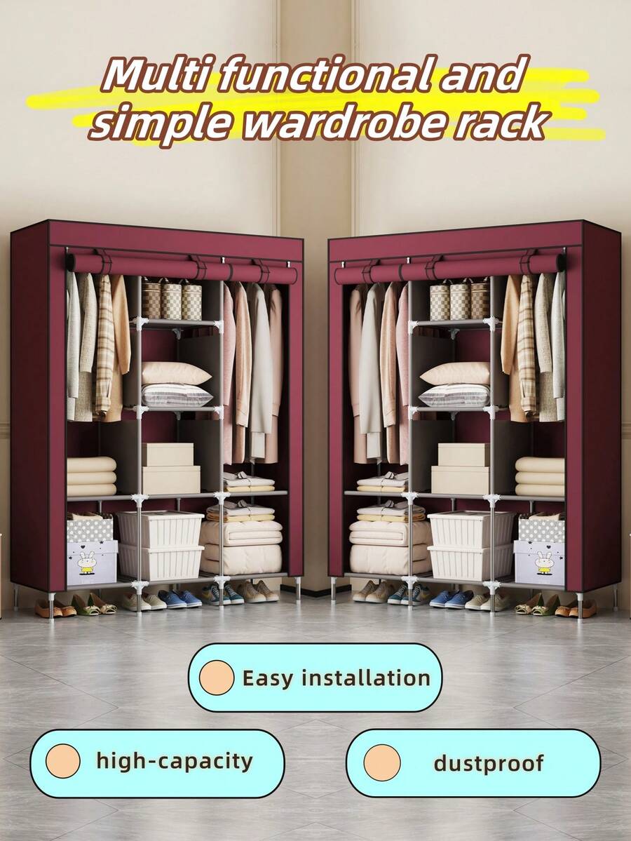 1 件便携式衣柜，大容量简易储物柜，多层卧室收纳架 - 彩色 - 查看 1