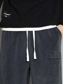 青少年男童休闲简约时尚抽绳松紧腰设计保暖加厚冬季长裤 - 灰色 - 查看 4