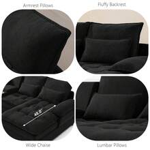 130" U-Shaped Sectional Sofa With Cup Holders, 6-Seater Modular Sleeper Couch With  & Console, Modern Luxury Convertible Sofa Set For Living Room, Apartment, Home Theater, Comfortable Upholstered Sofa Set With Double-Layer Cushion (High-Density Foam + Pocket Springs), Sleeper Couch With Durable Linen Upholstery, Sturdy Wood & Iron Frame, Home Decor - 黑色 - 查看 5