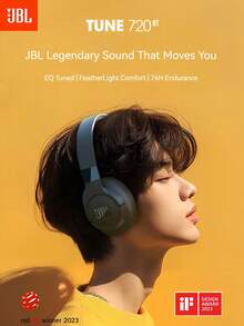 Tune 720BT Wireless Headphones, Featuring JBL Signature Bass, Bluetooth 5.3 Connectivity, Up To 76 Hours Of Battery Life, Fast Charging Support, Lightweight And Comfortable Design, Foldable For PC, Laptop, Music And Gaming Use. - Black - View 7