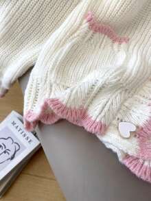 JIANHU Contrast Trim Drop Shoulder Cardigan White - White - View 7