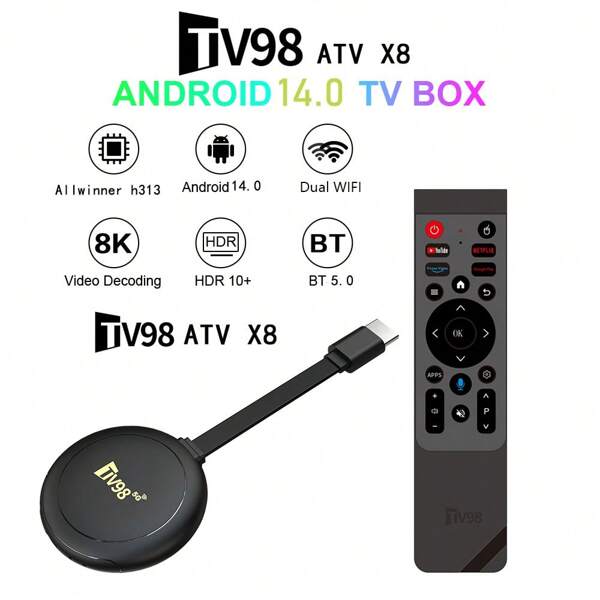 Q96 OHP A TV98 ATV X8 TV Stick 4G 5G HD 4K Android 14 Wireless H.265 HD Dual Wifi 64GB Allwinner H313 Quad-Core 8K Voice Remote Smart Tv Box