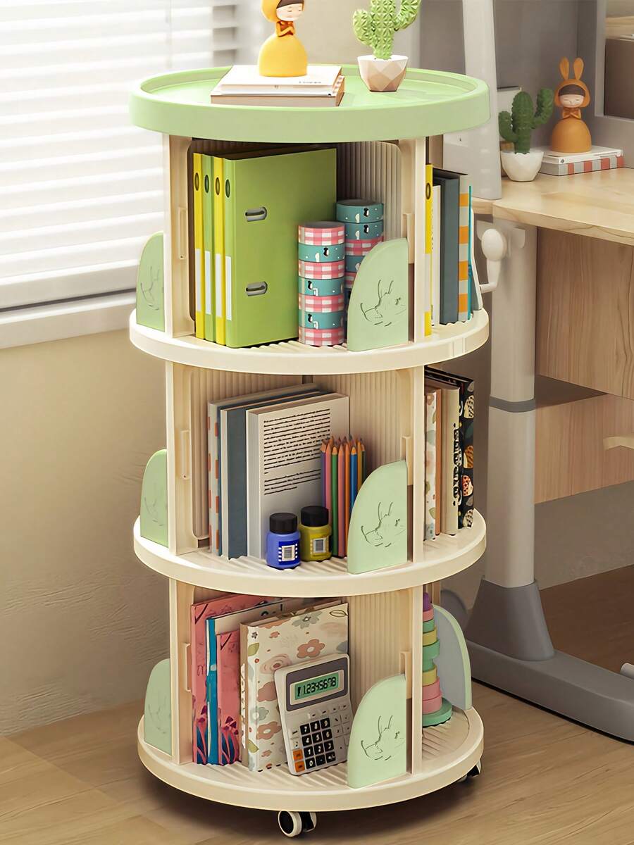 Bookshelf With Wheels,  Book Display Case, Book Stand, Space Saving Book Shelf, Home Storage, Room Decor Bookcase, Small Bookshelf For Living Room Bedroom, Dorm,  Office, Modern Style - 綠色 - 查看 1