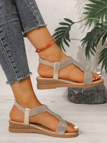 Women's 2025 New Summer Versatile Fashionable Comfortable Roman Style Sandals - Gold - View 6