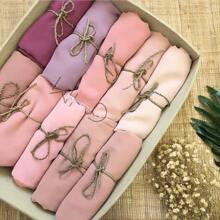 5 pièces/1 set Couleur unie et impression numérique Écharpe plissée en mousseline de soie avec perle Hijab simple mode Châle unicolore pour femmes musulmanes