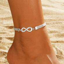 2pcs Infinity Symbol & Figure 8 Crystal Bracelet & Anklet Set, Fashion Jewelry Set For Women, Suitable For Party, Beach, Date, Holiday Gift