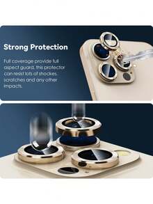 3 PIEZAS Protector de lente de cámara compatible con iPhone 15 Pro y 15 Pro Max, de vidrio templado 9H y anillo de aluminio delgado, ultra HD claro, fácil instalación anti-arañazos, dorado aplicable a protección diaria, oficina, cubierta de cámara de teléfono doméstico a prueba de agua, a prueba de golpes, anti-caída, anti-huellas dactilares, cubierta completa - Dorado - Ver 2