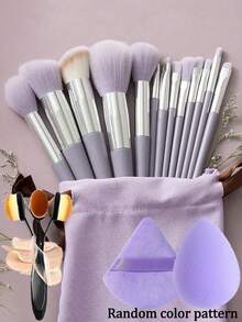13pcs Purple Makeup Brush Set + 1pc #4 Foundation Brush + 2pcs Random Color/Shape Beauty Sponge Blender For Eye Shadow/Foundation/BB Cream/Concealer, Soft Full Face Makeup Tool Set For Women,Brush Set,Makeup Brush Kit,Make Up Brush Set,Make Up Set Complete,Makeup Brush Set,Complete Makeup Kit,Brush Kit,Brushes Makeup Set,Makeup Gift Set,Set - Purple - View 9